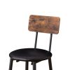 Round bar stool set with shelf, upholstered stool with backrest, Rustic Brown, 23.62'' W x 23.62'' D x 35.43'' H